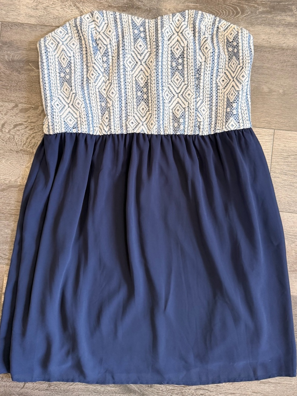 Navy and White Stretch Strapless Dress